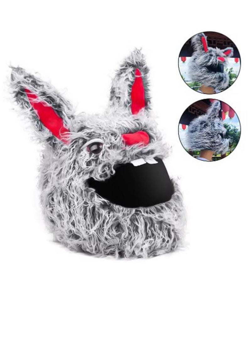 New rabbit long haired rabbit plush animal motorcycle helmet cover cartoon helmet cap protection - Image 4