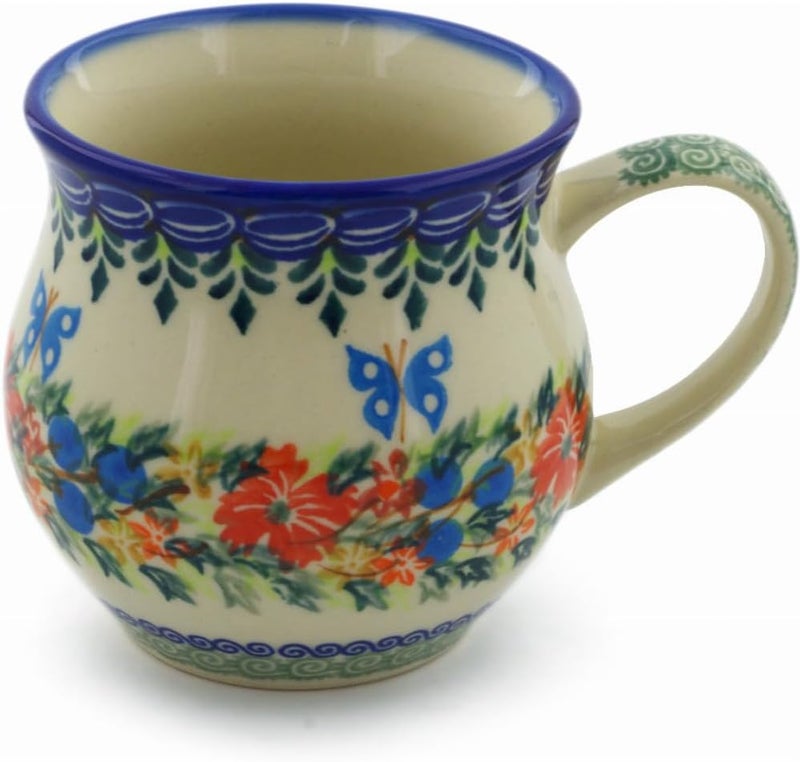 Polmedia Polish Pottery فنجان فقاعات خزف بولندي أصلي سعة 13 أونصة تصميم حلقة الزهور مصنوع يدويًا في بولسوافيا بولندا بواسطة سيراميكا بونا شهادة الأصالة - Image 2