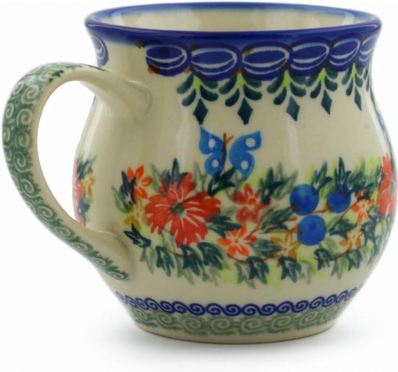 Polmedia Polish Pottery فنجان فقاعات خزف بولندي أصلي سعة 13 أونصة تصميم حلقة الزهور مصنوع يدويًا في بولسوافيا بولندا بواسطة سيراميكا بونا شهادة الأصالة - Image 3