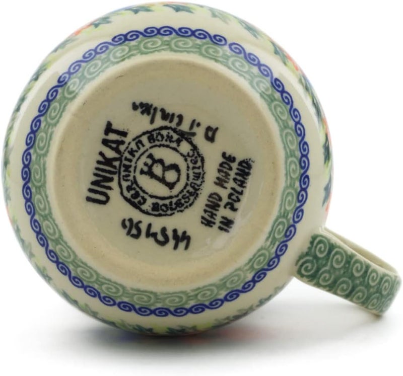 Polmedia Polish Pottery فنجان فقاعات خزف بولندي أصلي سعة 13 أونصة تصميم حلقة الزهور مصنوع يدويًا في بولسوافيا بولندا بواسطة سيراميكا بونا شهادة الأصالة - Image 4