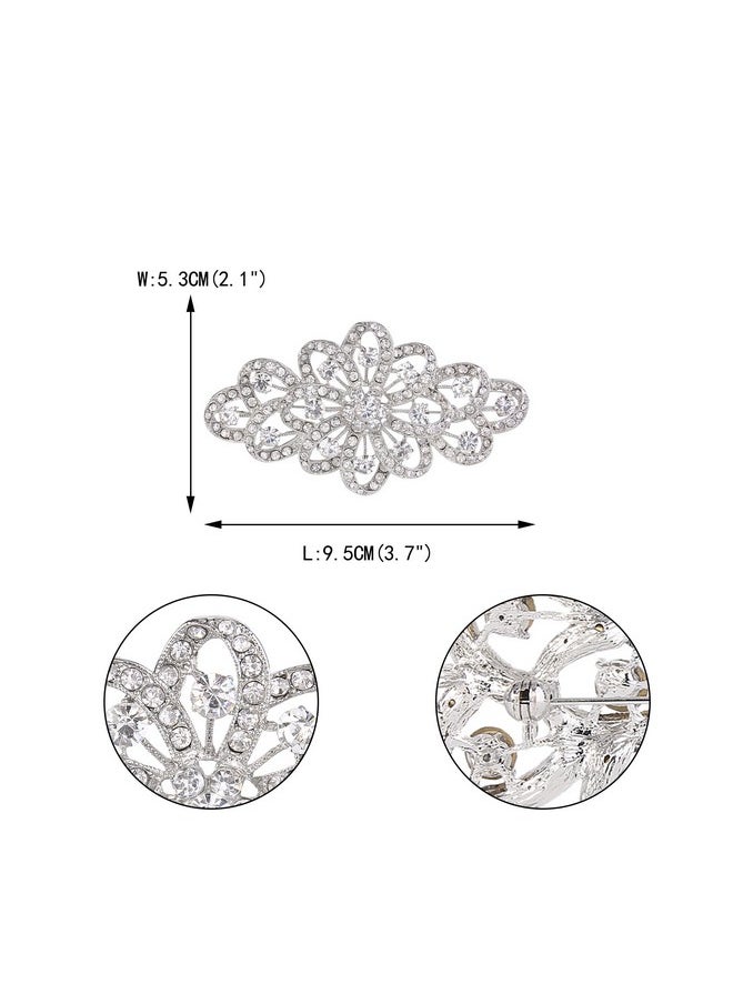 EVER FAITH Austrian Crystal 4 Inch Flower Ribbonbridal Brooch Wedding Accessories For Women Clear Silver-Tone  - Image 4