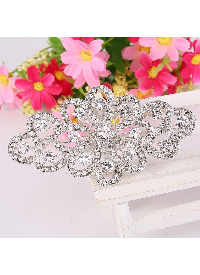 EVER FAITH Austrian Crystal 4 Inch Flower Ribbonbridal Brooch Wedding Accessories For Women Clear Silver-Tone  - Image 3