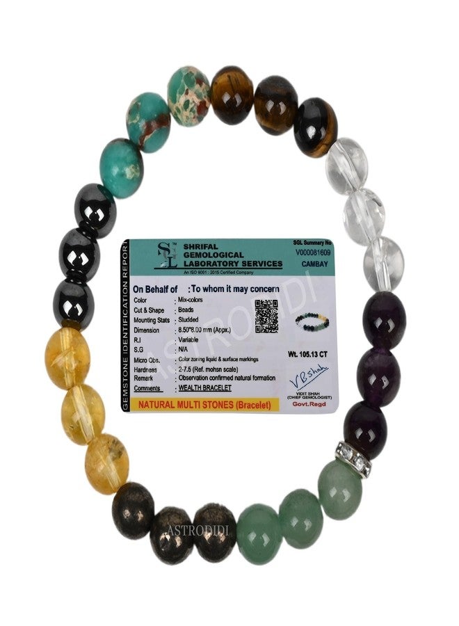 Astrodidi Money Wealth Stone Bracelet for Attracts Wealth & Financial Prosperity | Combination of Crystal Quartz, Tiger Eye, Hematite, Pyrite, Citrine, Green Aventurine and Turquoise Gemstone for Men & Women with Certificate - Image 2