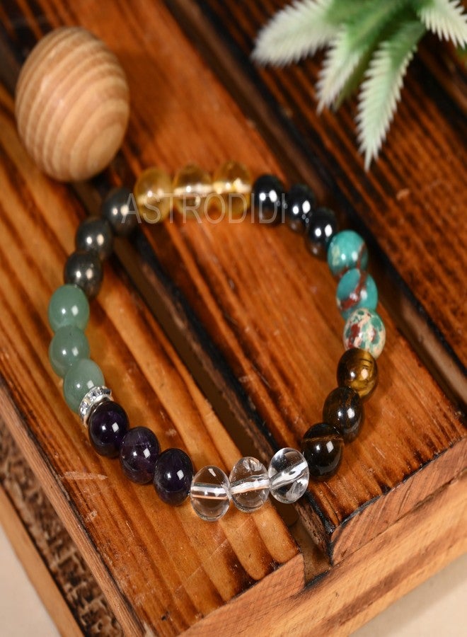 Astrodidi Money Wealth Stone Bracelet for Attracts Wealth & Financial Prosperity | Combination of Crystal Quartz, Tiger Eye, Hematite, Pyrite, Citrine, Green Aventurine and Turquoise Gemstone for Men & Women with Certificate - Image 4
