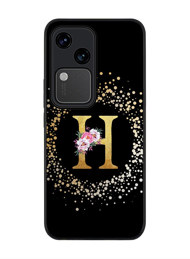 Stylizedd Rugged Black edge case for Vivo V30 5G, Slim fit Flexible Cover -  Custom Monogram Initial Letter Floral Pattern Alphabet - H ( Black ) - Image 1