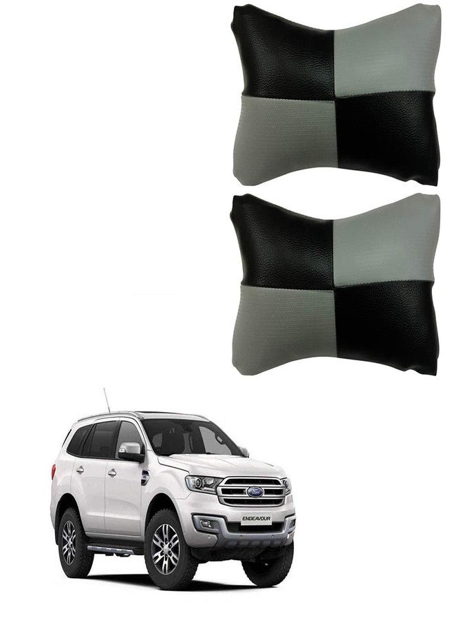 PulGos Grey Universal Neck Rest Pillow Faux Leather Material in Check Design for All Cars_1905 - Image 1