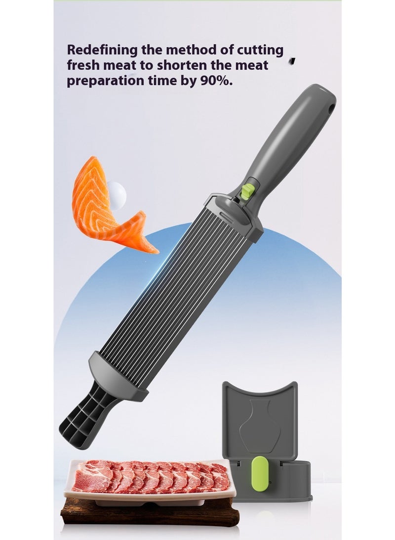 مقطعة اللحم الطازج - مجموعة مقطعة لحم يدوية بسُمك قابل للتعديل 2 أو 4 مم لمقطعة اللحم الطازج وتقطيع الطعام إلى شرائط، مناسبة للحم البقر والضأن والطبخ المنزلي والشواء والحساء الساخن. - Image 4