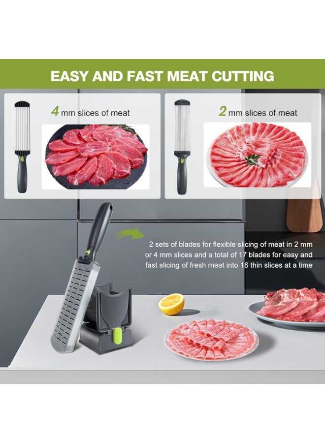 مقطعة اللحم الطازج - مجموعة مقطعة لحم يدوية بسُمك قابل للتعديل 2 أو 4 مم لمقطعة اللحم الطازج وتقطيع الطعام إلى شرائط، مناسبة للحم البقر والضأن والطبخ المنزلي والشواء والحساء الساخن. - Image 2