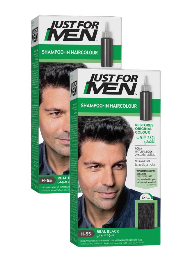 Just For Men Hair Color for Men Real Black H-55 – Pack of 2, Full Grey Coverage with Biotin and Aloe - Image 1