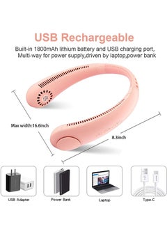 PADOM Padom Neck Fan, Hands Free 360° Cooling Personal Fan, USB Rechargeable Portable Neck Fan with 3 Wind Speed for Traveling Office Sports Pink  - Image 5