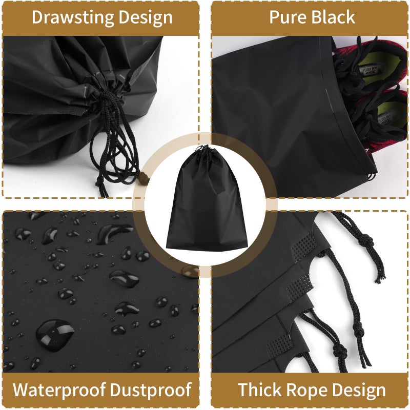 COIDEA 20 Pack Black Shoe Bags for Travel, 15.7" x 11.8", Waterproof Portable Drawstring Travel Shoe Storage Bags - Image 5