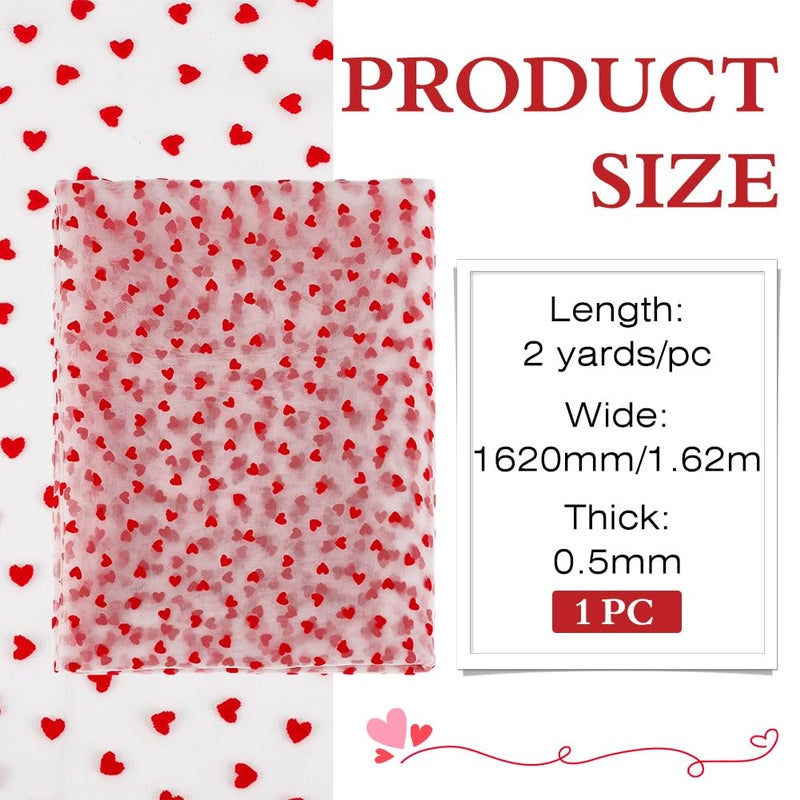 MAYJOYDIY 2 YardsÃ—63inch Red Flocking Heart White Lace Mesh Fabric Lightweight Tulle Lovely Velvet Heart Lace Trim Fabric for DIY Wedding Tutu Valentine Decor Craft Accessories - Image 2