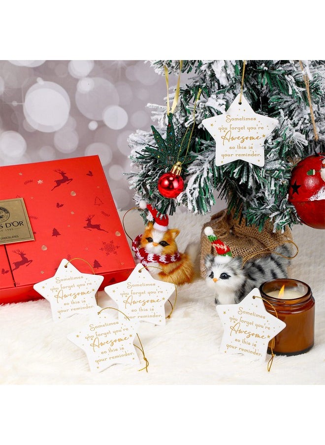 Sieral Sieral 30 Pcs Christmas Thank You Ornaments for Coworkers Employee Appreciation Gift Ceramic Star Hanging Ornament Gifts Sometimes You Forget You are Awesome (Awesome)  - Image 4