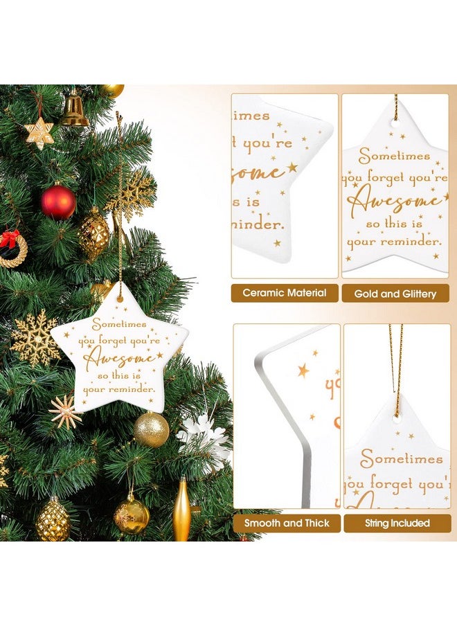 Sieral Sieral 30 Pcs Christmas Thank You Ornaments for Coworkers Employee Appreciation Gift Ceramic Star Hanging Ornament Gifts Sometimes You Forget You are Awesome (Awesome)  - Image 3