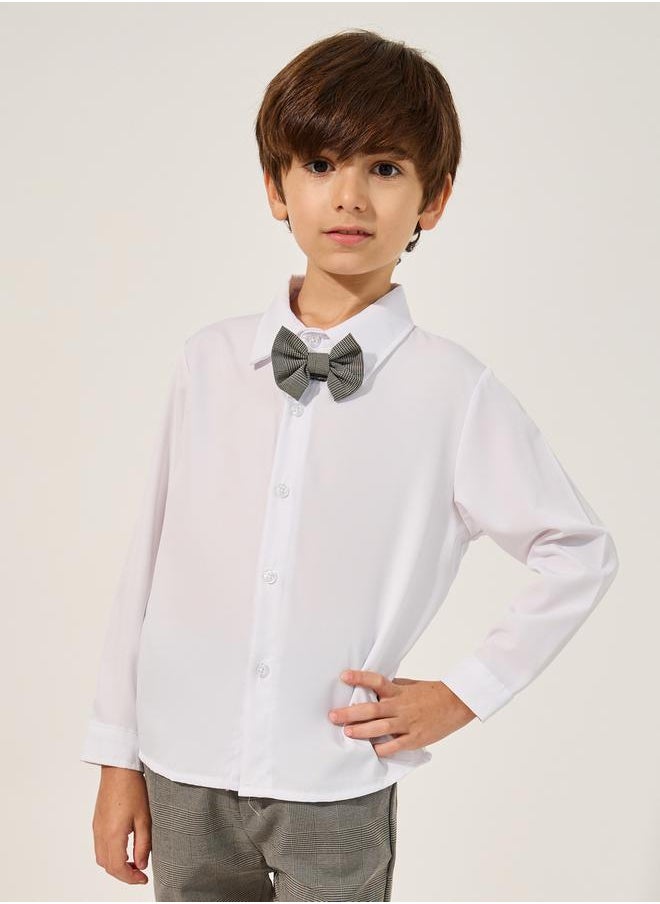 Styli Solid Long Sleeves Shirt, Checked Waistcoat and Pants Set with Bow Tie  - Image 5