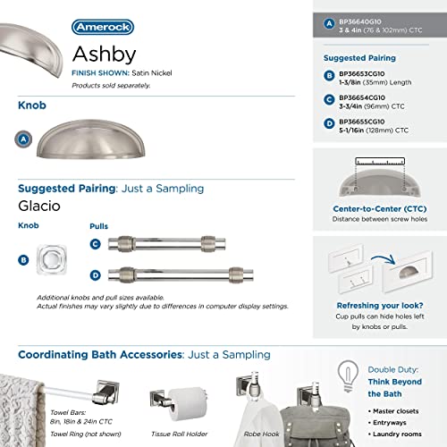 Amerock | Cabinet Cup Pull | Satin Nickel | 3 inch. (76 mm) & 4 inch. (102 mm) Center to Center | Ashby | 1 Pack | Drawer Pull | Drawer Handle | Cabinet Hardware - Image 4