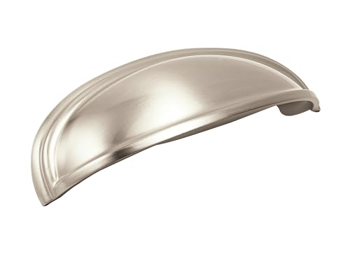 Amerock | Cabinet Cup Pull | Satin Nickel | 3 inch. (76 mm) & 4 inch. (102 mm) Center to Center | Ashby | 1 Pack | Drawer Pull | Drawer Handle | Cabinet Hardware - Image 1