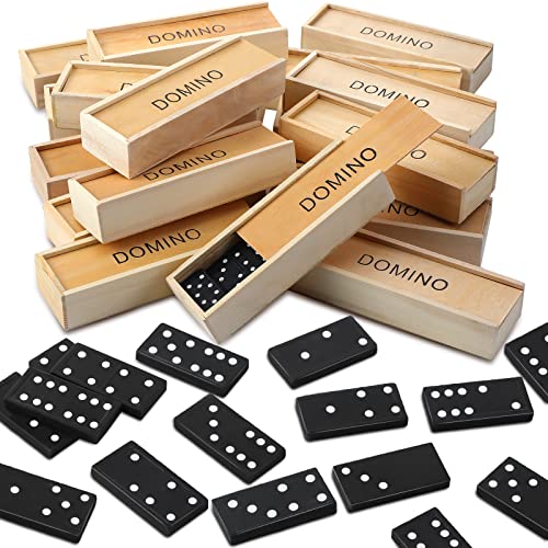 Hungdao 24 Pack Mini Dominos Set for Kids Adults Bulk Double 6 Dominoes 28 Tiles Wooden Traditional Board Games Double Six Standard Dominoes Party Favors Gifts Travel Family Games Toys with Wood Case - Image 1