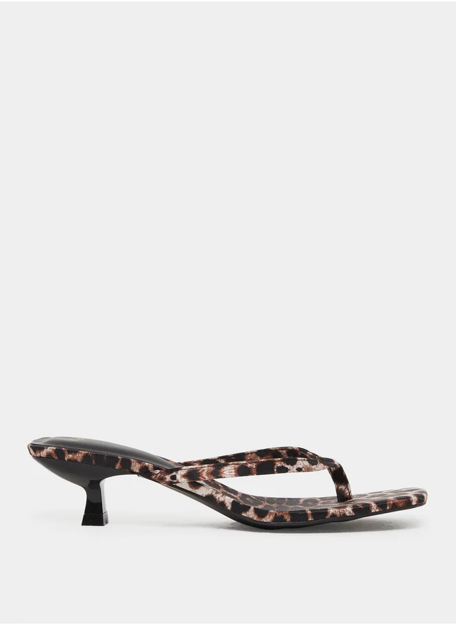 Styli Animal Print Thong Toe Kitten Heel Sandals