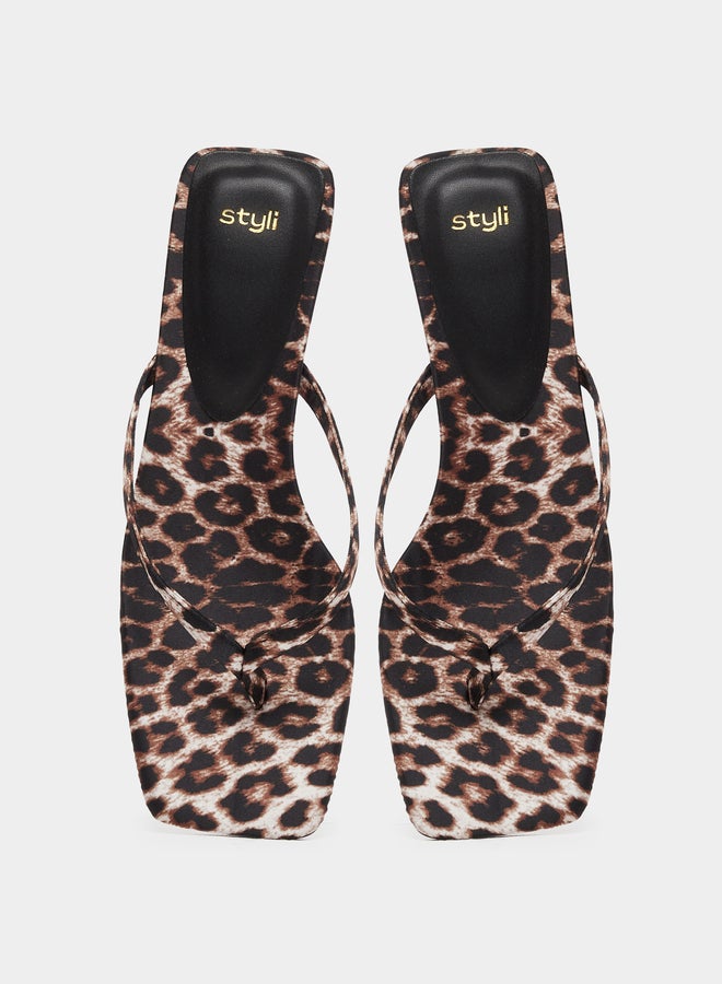 Styli Animal Print Thong Toe Kitten Heel Sandals  - Image 5