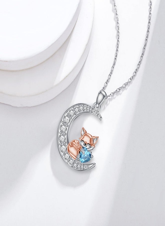 LONAGO Fox Moon Pendant Necklace Birthstone Fox Necklace Jewelry Gift for Women (December) - Image 3