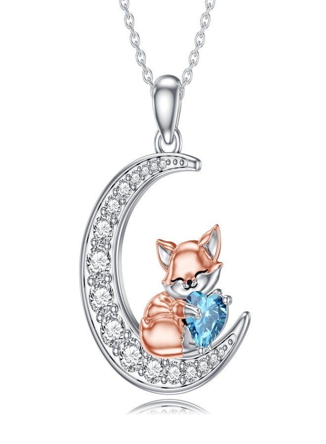 LONAGO Fox Moon Pendant Necklace Birthstone Fox Necklace Jewelry Gift for Women (December) - Image 1