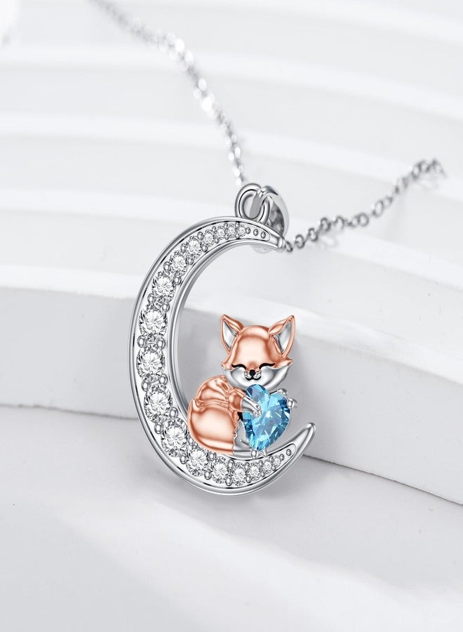 LONAGO Fox Moon Pendant Necklace Birthstone Fox Necklace Jewelry Gift for Women (December) - Image 2