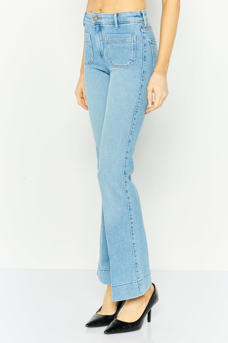 Wrangler Women Slim Fit Washed Wide Leg Jeans, Blue - Image 2