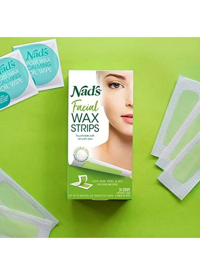 Nad's - Facial Wax Strips Hypoallergenic All Skin Types Facial Hair Removal For Women At Home Waxing Kit With 20 Face Wax Strips + 4 Calming Oil Wipes - Image 1