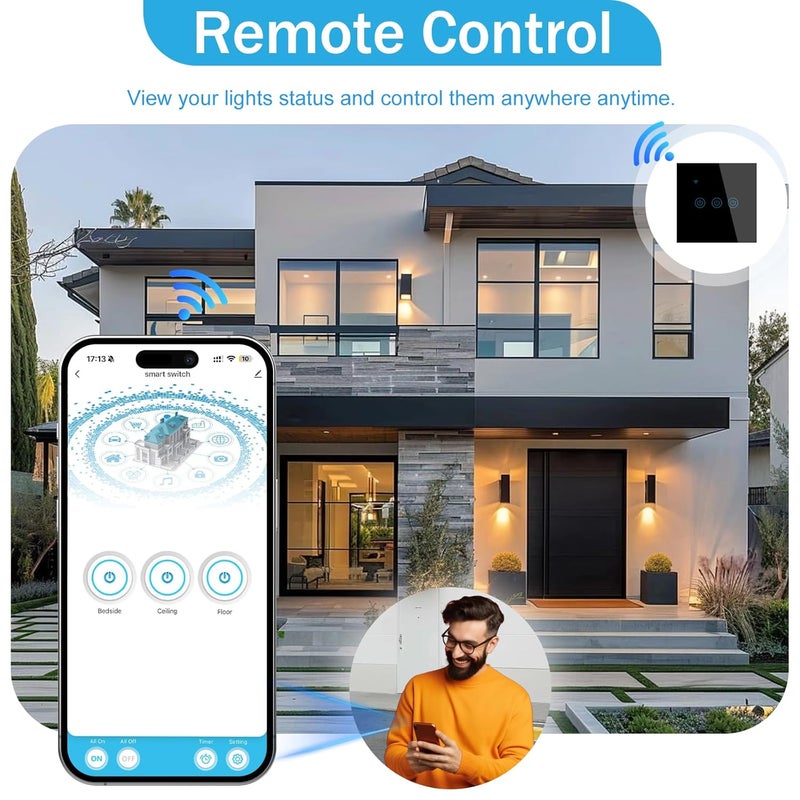 Tichondrius WiFi Smart Switch, Smart Touch Light Switch work with Tuya Smart APP, WiFi & Voice Control, Alexa/Google Home Compatible, Easy Installation.(4 white) - Image 3