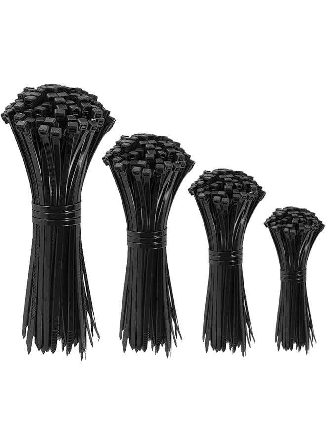 S-TOP Black Cable Ties 400-Pack – Assorted 4", 6", 8", 12" Self-Locking Nylon Zip Ties for Wire, Cord & Cable Management – Durable, UV-Resistant for Home, Office, Garden & Workshop - Image 1