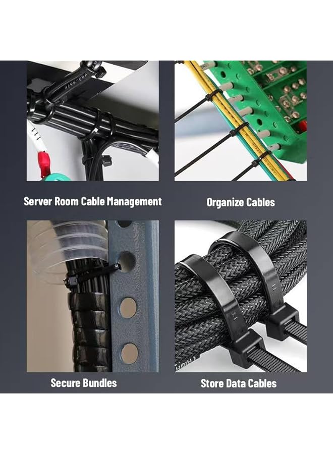 S-TOP Black Cable Ties 400-Pack – Assorted 4", 6", 8", 12" Self-Locking Nylon Zip Ties for Wire, Cord & Cable Management – Durable, UV-Resistant for Home, Office, Garden & Workshop - Image 4