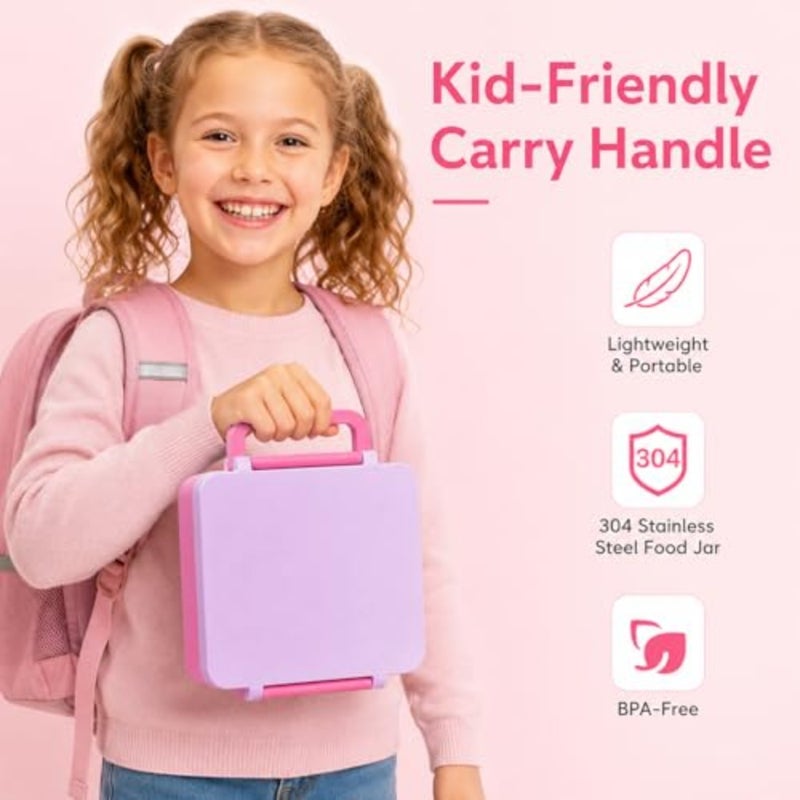 Lunch Box for:1700ML Leak Proof Lunch Box with 300ml Insulated Stainless Steel Thermos Food Jar - 4-Compartments Bento Lunch Box for School, Boys and Girls - Image 5
