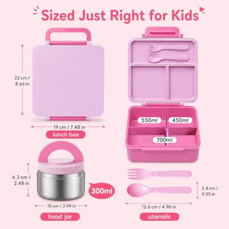 Lunch Box for:1700ML Leak Proof Lunch Box with 300ml Insulated Stainless Steel Thermos Food Jar - 4-Compartments Bento Lunch Box for School, Boys and Girls - Image 2