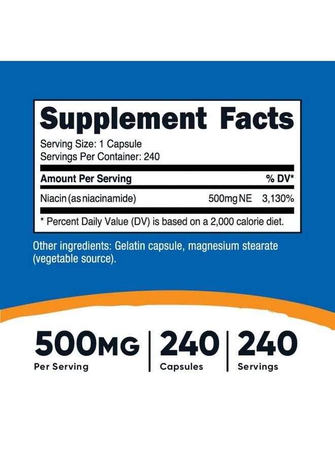 Nutricost نيتريكست نياسيناميد (فيتامين ب3) 500 ملغ، 240 كبسولة - غير معدلة وراثيًا، خالية من الغلوتين، فيتامين ب3 بدون احمرار - Image 2