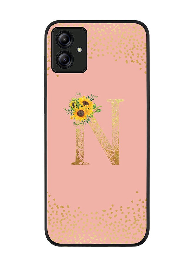 Stylizedd Rugged Black edge case for Samsung Galaxy A04 Slim fit Soft Case Flexible Rubber Edges Anti Drop TPU Gel Thin Cover - Custom Monogram Initial Letter Floral Pattern Alphabet - N (Rose Pink )  - Image 1