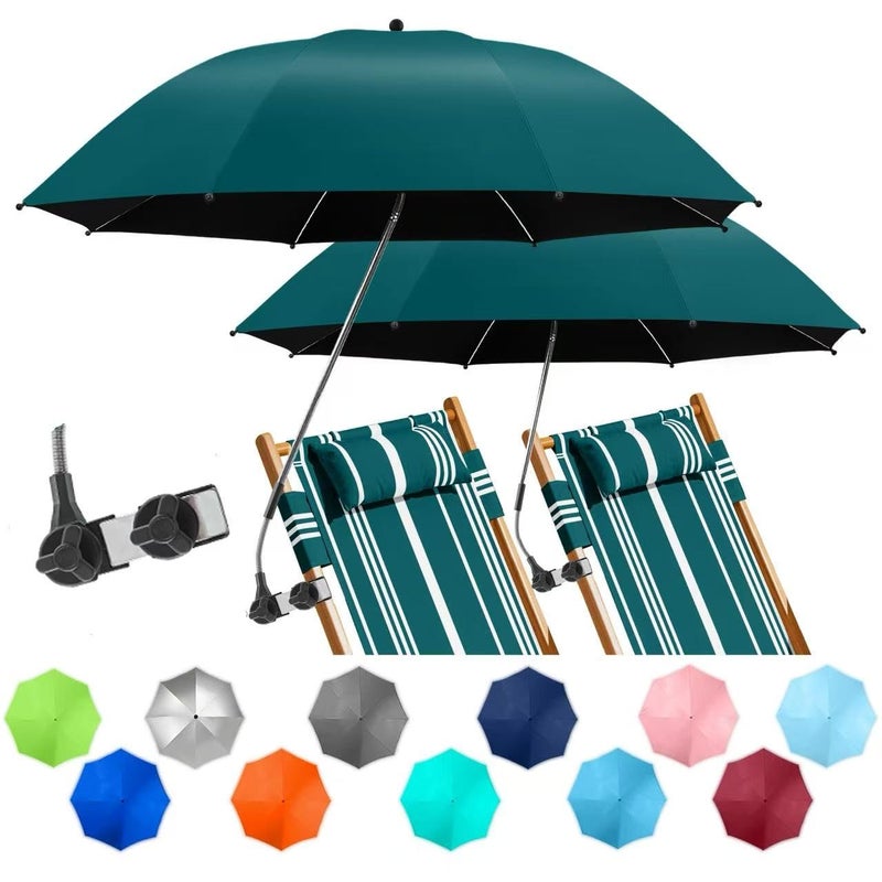 NBtoUS 2 PACK Chair Beach Umbrella with Clamp 360 Adjustable Umbrellas for Chair UPF50 Umbrellafor Beach Chair Patio Chair Camping Chair Blackish Green - Image 2