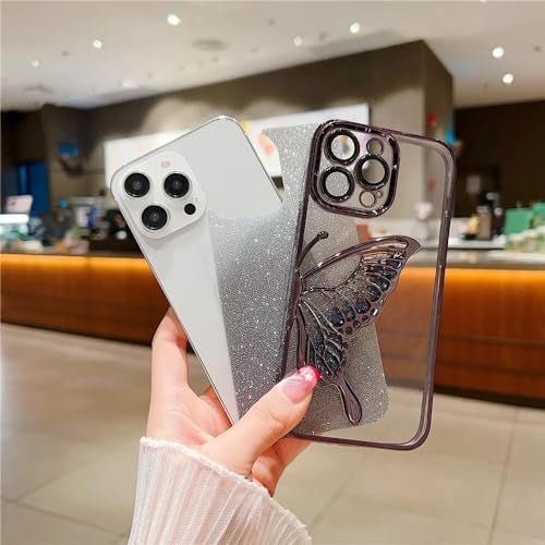mobistyle Designed for iPhone 14 Plus Cover with Glitter Cute Butterfly Electroplating Design Back Cover Case for Women Teen Girls (Black) - Image 5