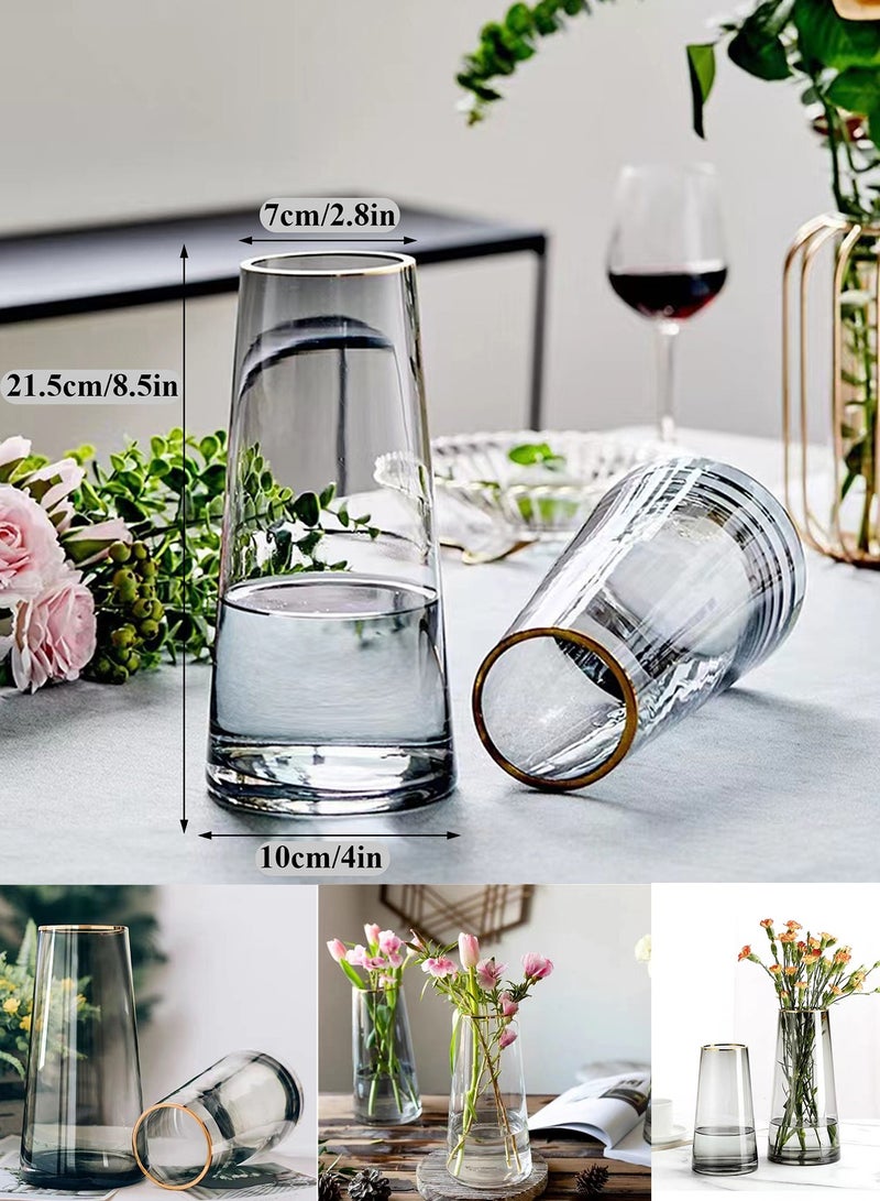 Qiccijoo Clear Glass Vase, Cylinder Flower Vase for Floral Arrangements, Weddings, Home Decor or Office,21.5cm/8.5in Tall,7cm/2.8in Opening(Grey) - Image 2
