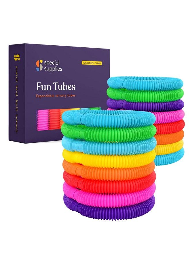 Special Supplies 16 Pack Pull And Stretch Fun Tubes For Kids Pop Bend Build And Connect Toy Provide Tactile And Auditory Sensory Play Colorful Heavy Duty Plastic  - Image 1