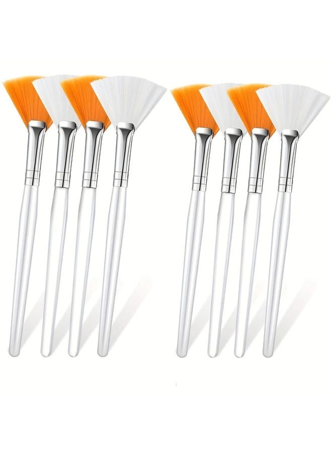 8 قطع فرشاة تدليك وجهية بشعيرات نايلون صفراء وبيضاء، لمسة ناعمة، شكل مروحة برأس كف اليد - Image 1