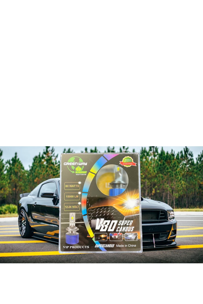 GreenWay H7 LED Headlight Bulb – 80W Super Bright, 9-32V, Turbo Cooling Fan, Aluminum Heat Sink, 1-Year Warranty