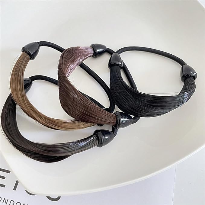 3PCS Hair Ties Wig Braided Mini Rubber Bands Braided Wig Hair Tie Faux Wig Elastic Hair Band Ponytail Holders Rope Ring for Women Girls 3 ColorsStraight