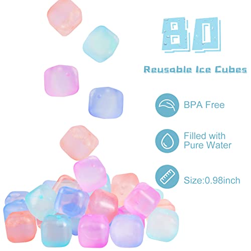 VOGVOG 80 Pack Color-changing Reusable Ice Cube for Drinks, Colorful Square Plastic ice Cubes Without Diluting BPA Free, Refreezable Ice Cubes for Coffee, Wine, Whiskey, Cocktails - Image 3