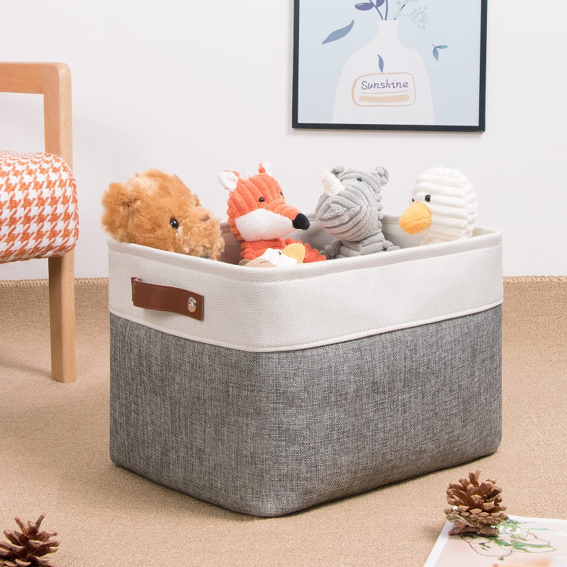 DULLEMELO سلال تخزين DULLEMELO لتنظيم، صناديق تخزين قماش مستطيلة قابلة للطي، مثالية للرفوف، الخزائن، سلال هدايا فارغة (3-عبوة متوسطة-15 بوصة × 11 بوصة × 9.5 بوصة، أبيض ورمادي) - Image 2