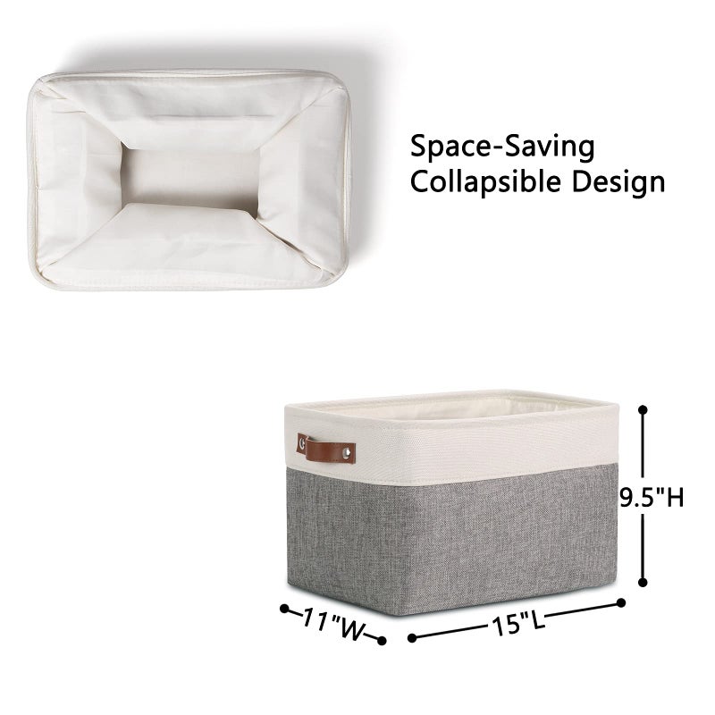 DULLEMELO سلال تخزين DULLEMELO لتنظيم، صناديق تخزين قماش مستطيلة قابلة للطي، مثالية للرفوف، الخزائن، سلال هدايا فارغة (3-عبوة متوسطة-15 بوصة × 11 بوصة × 9.5 بوصة، أبيض ورمادي) - Image 4