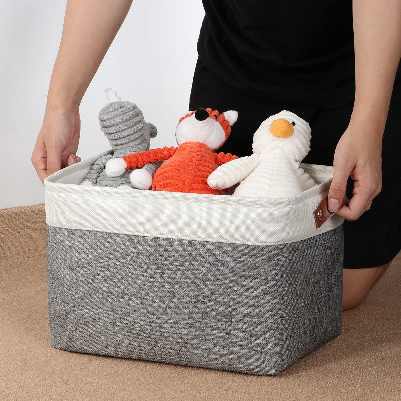 DULLEMELO سلال تخزين DULLEMELO لتنظيم، صناديق تخزين قماش مستطيلة قابلة للطي، مثالية للرفوف، الخزائن، سلال هدايا فارغة (3-عبوة متوسطة-15 بوصة × 11 بوصة × 9.5 بوصة، أبيض ورمادي) - Image 5