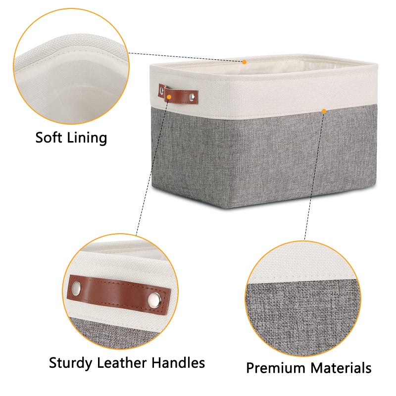 DULLEMELO سلال تخزين DULLEMELO لتنظيم، صناديق تخزين قماش مستطيلة قابلة للطي، مثالية للرفوف، الخزائن، سلال هدايا فارغة (3-عبوة متوسطة-15 بوصة × 11 بوصة × 9.5 بوصة، أبيض ورمادي) - Image 3