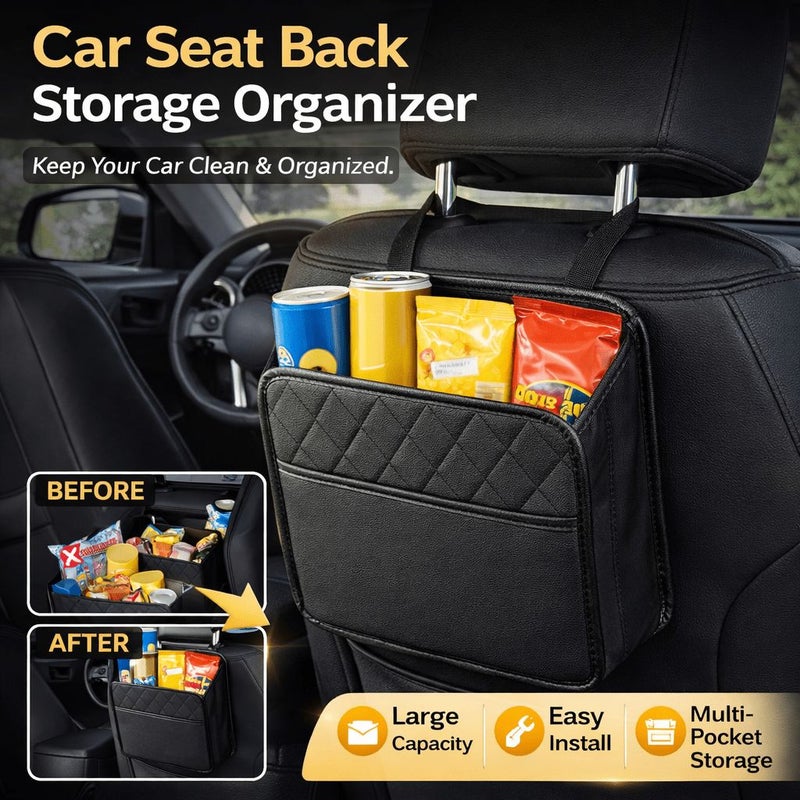 Car Seat Back Storage Bag Black Large Capacity Multi Pocket Organizer Trash Bin Easy - Image 1