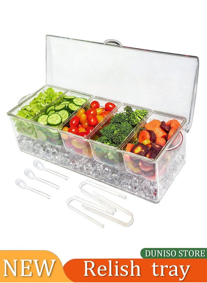 DUNISO Seasoning box, multifunctional plastic spice rack, five compartment separable spice container with three clips and three spoons, suitable for spices, salt, sugar, fruits, 40.7x15.8x11cm  - Image 1